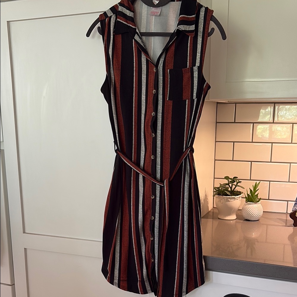 Striped Sleeveless Dress - Black, Red, White